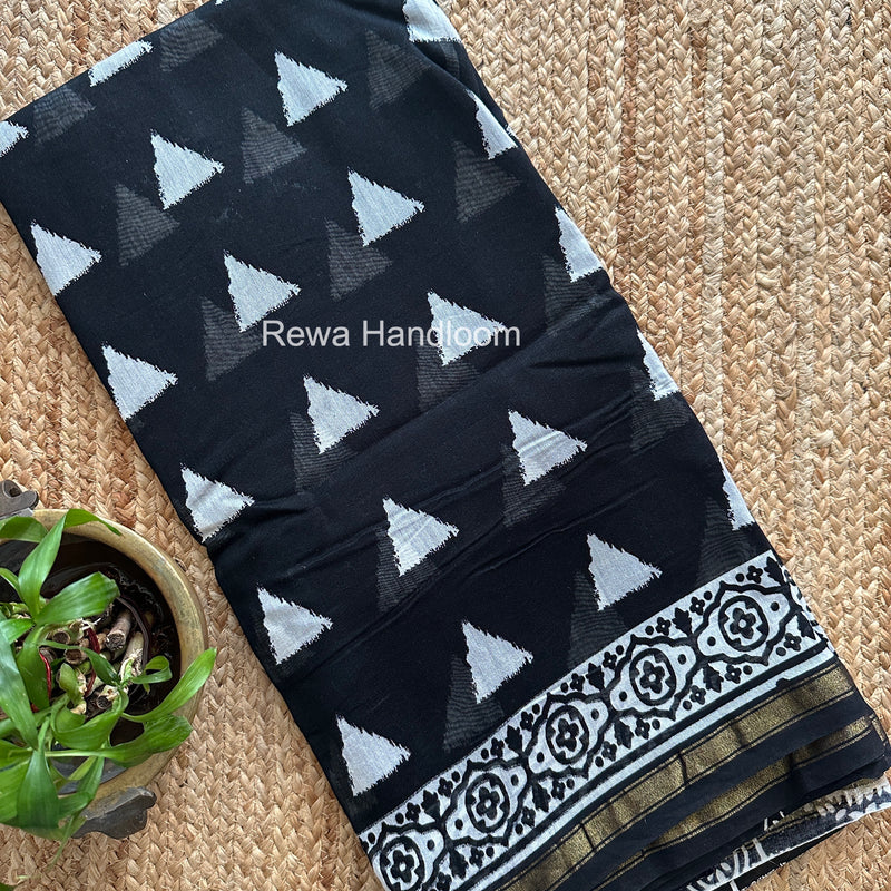 Black Chanderi Silk Printed Saree CPS052