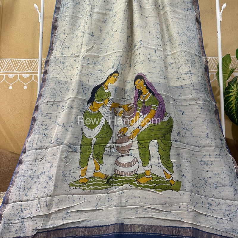 Maheshwari Batik Figure Handpainted Saree