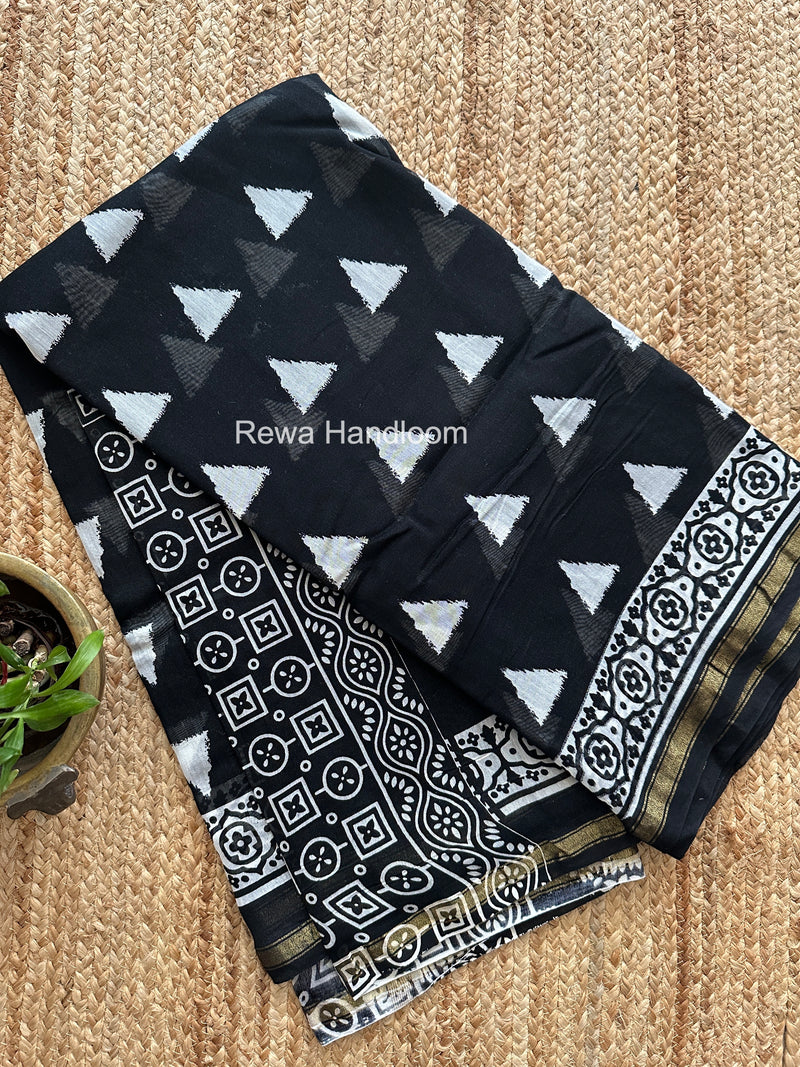 Black Chanderi Silk Printed Saree CPS052