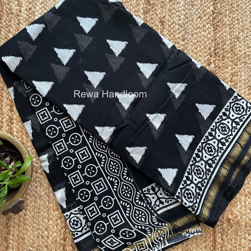 Black Chanderi Silk Printed Saree CPS052