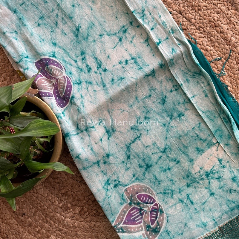Maheshwari Green Batik Indonesian Print Saree IBS061