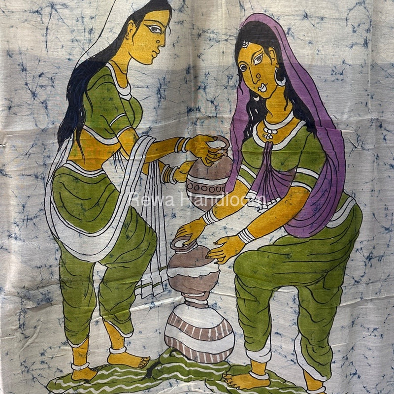 Maheshwari Sky Blue Batik Figure Handpainted Saree MFPS026