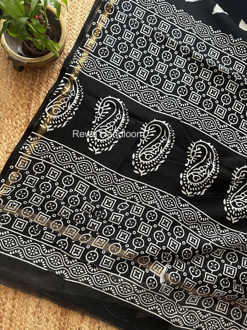 Black Chanderi Silk Printed Saree CPS052