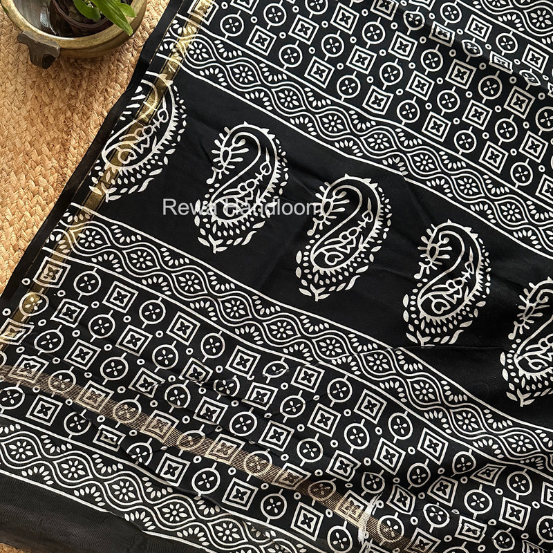 Black Chanderi Silk Printed Saree CPS052