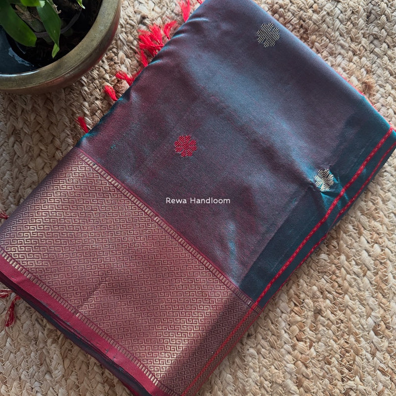 Maheshwari Rama Green Pure Silk Saree PS066
