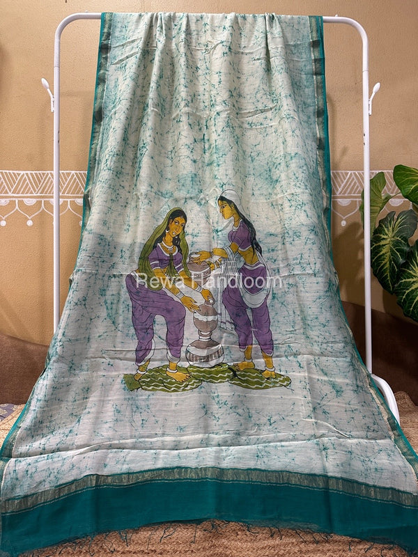 Maheshwari Batik Figure Handpainted Saree
