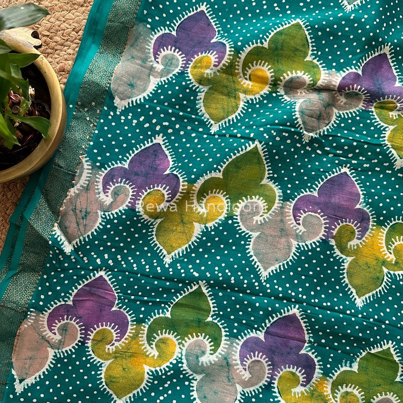 Maheshwari Green Batik Indonesian Print Saree IBS061