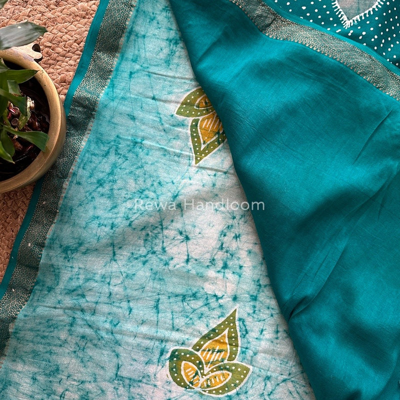 Maheshwari Green Batik Indonesian Print Saree IBS061