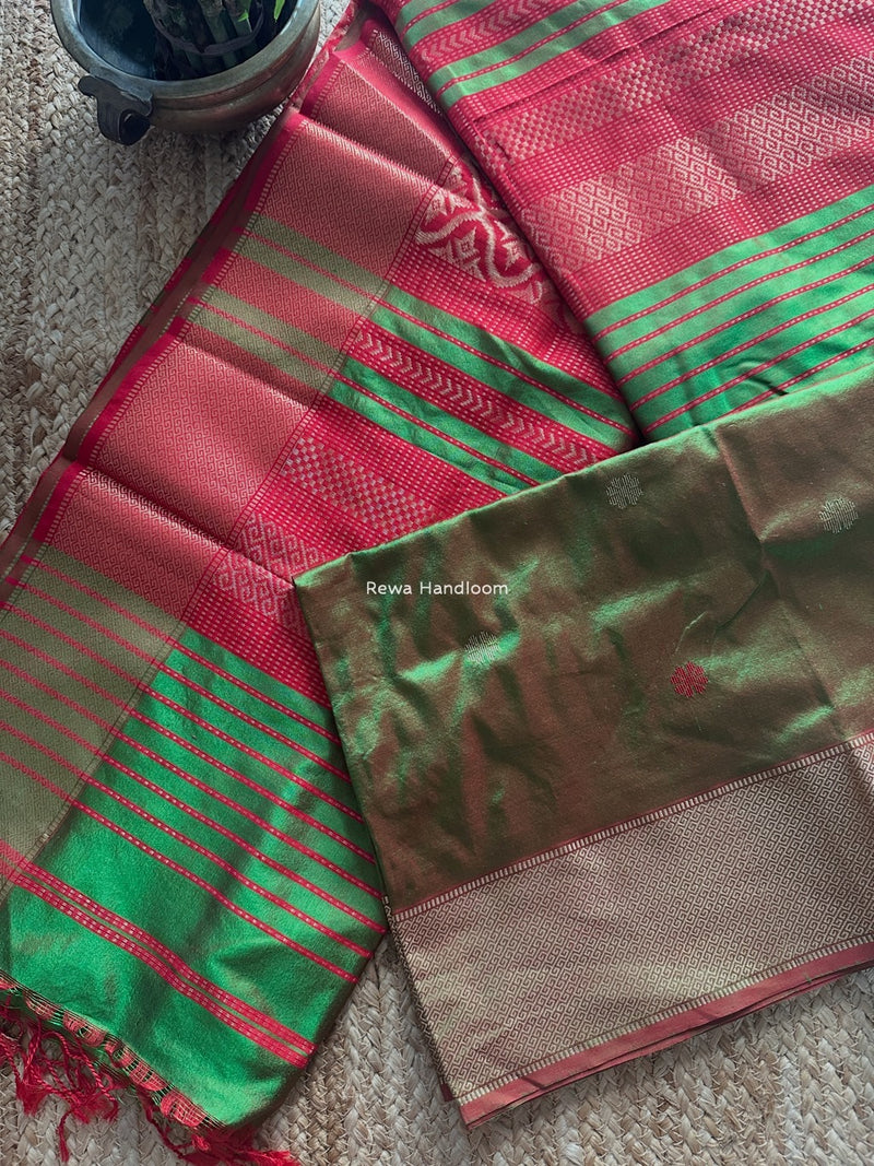 Maheshwari Parrot Green Pure Silk Saree PS067