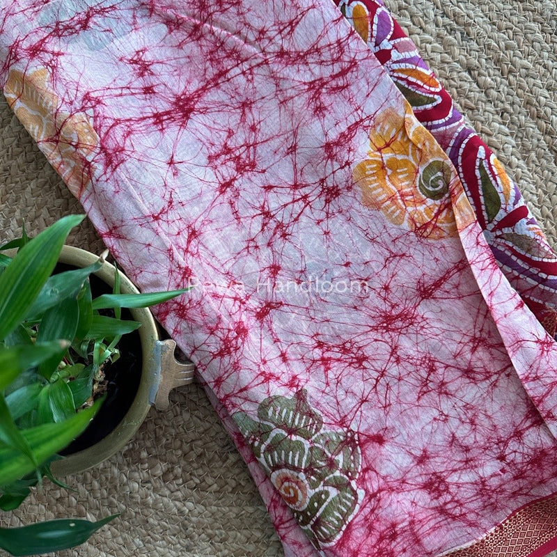 Maheshwari Red Batik Indonesian Print Saree IBS025