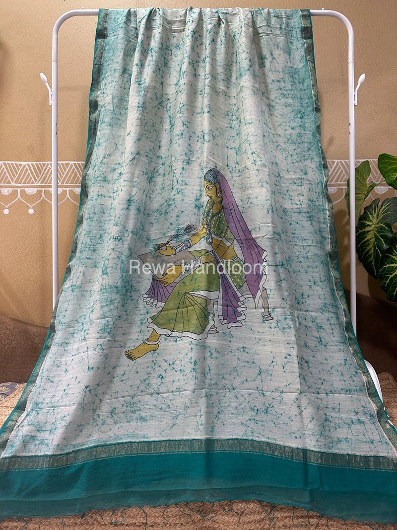 Maheshwari Batik Figure Handpainted Saree