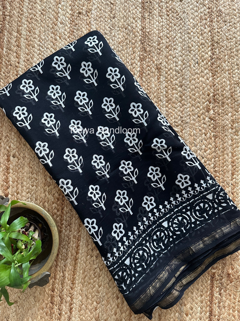 Black Chanderi Silk Printed Saree CPS050