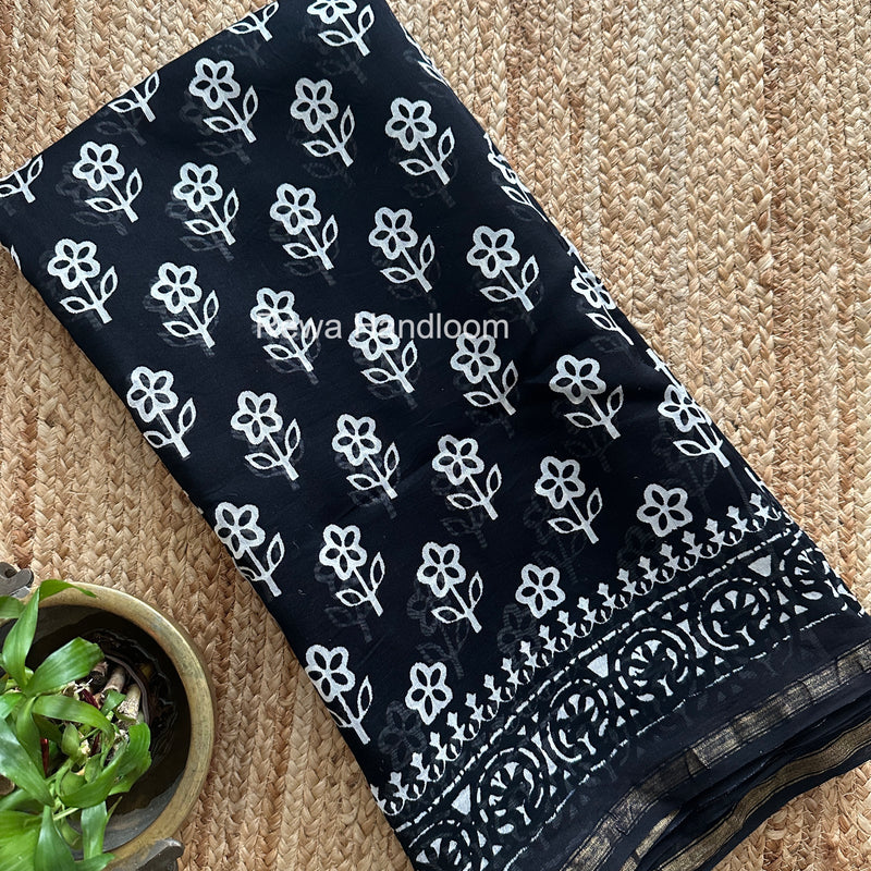 Black Chanderi Silk Printed Saree CPS050