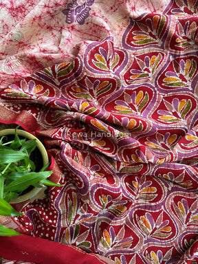 Maheshwari Red Batik Indonesian Print Saree IBS025