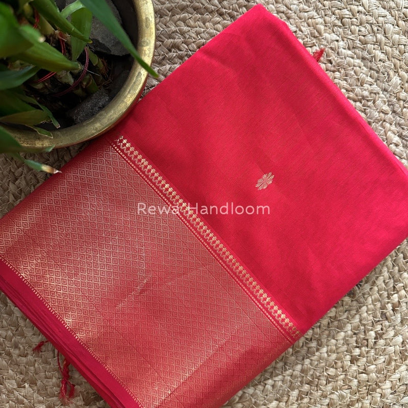 Maheshwari Fuchsia Red Zari Skirt Butti Saree ZSB078