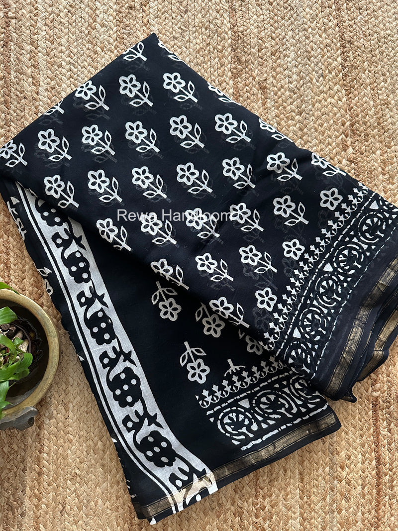Black Chanderi Silk Printed Saree CPS050