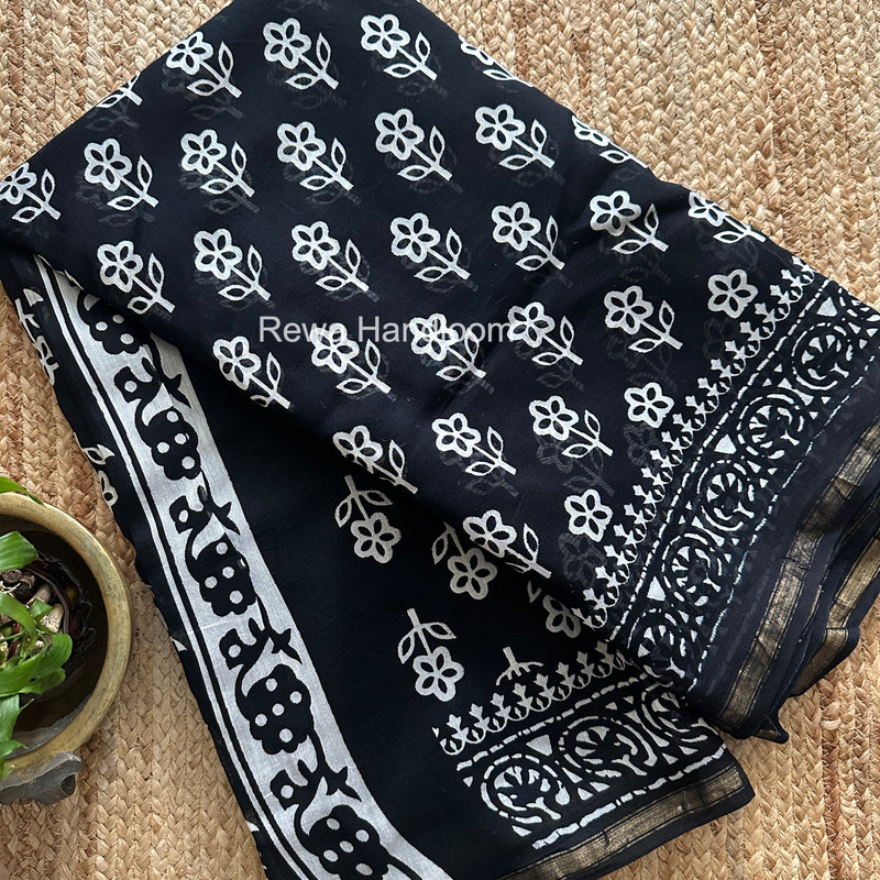 Black Chanderi Silk Printed Saree CPS050