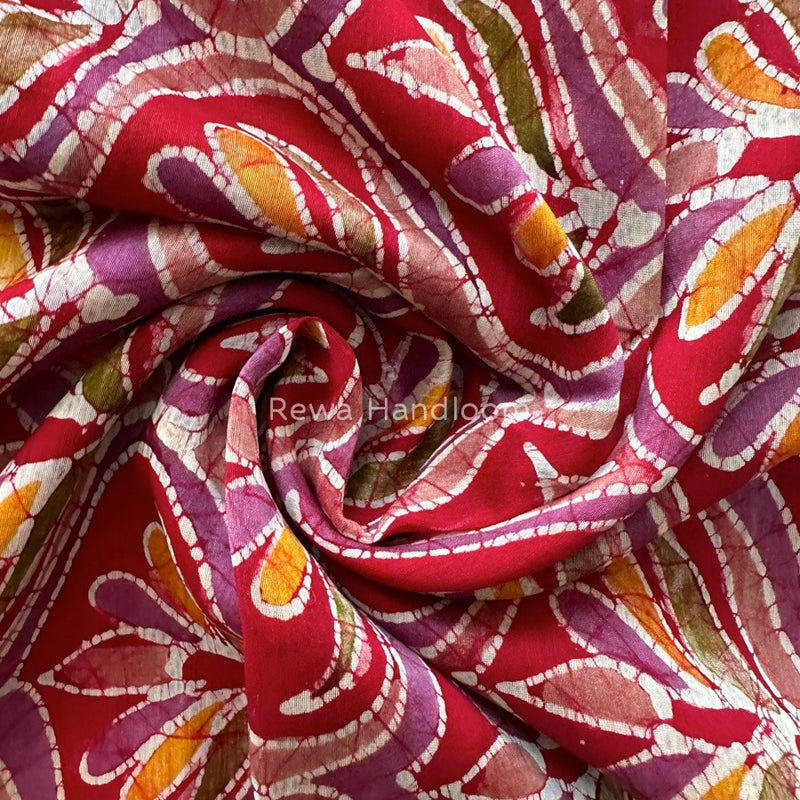 Maheshwari Red Batik Indonesian Print Saree IBS025