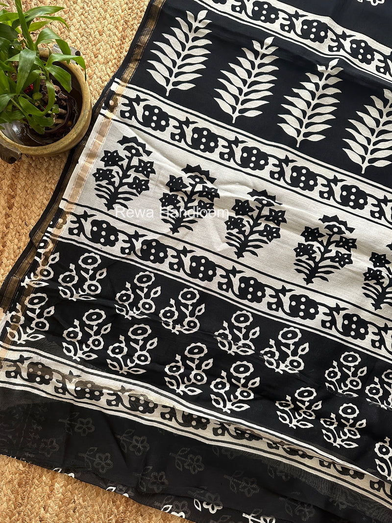Black Chanderi Silk Printed Saree CPS050