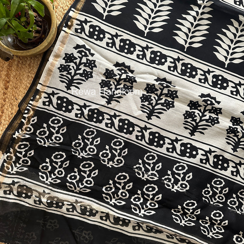 Black Chanderi Silk Printed Saree CPS050