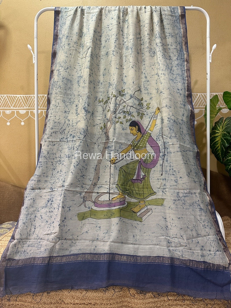 Maheshwari Batik Figure Handpainted Saree 