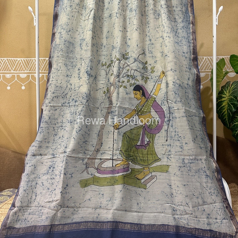 Maheshwari Batik Figure Handpainted Saree 