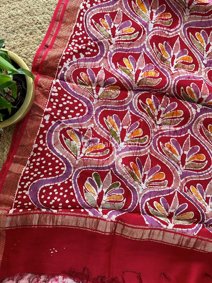 Maheshwari Red Batik Indonesian Print Saree IBS025