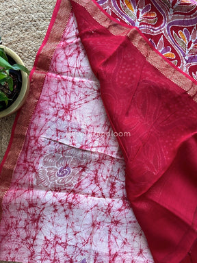 Maheshwari Red Batik Indonesian Print Saree IBS025