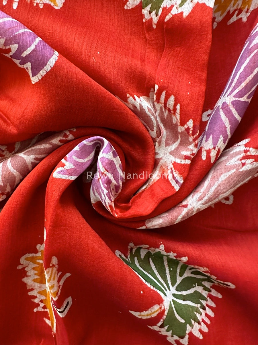 Maheshwari Red Batik Indonesian Print Saree IBS057