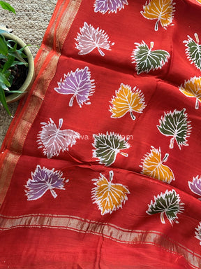 Maheshwari Red Batik Indonesian Print Saree IBS057