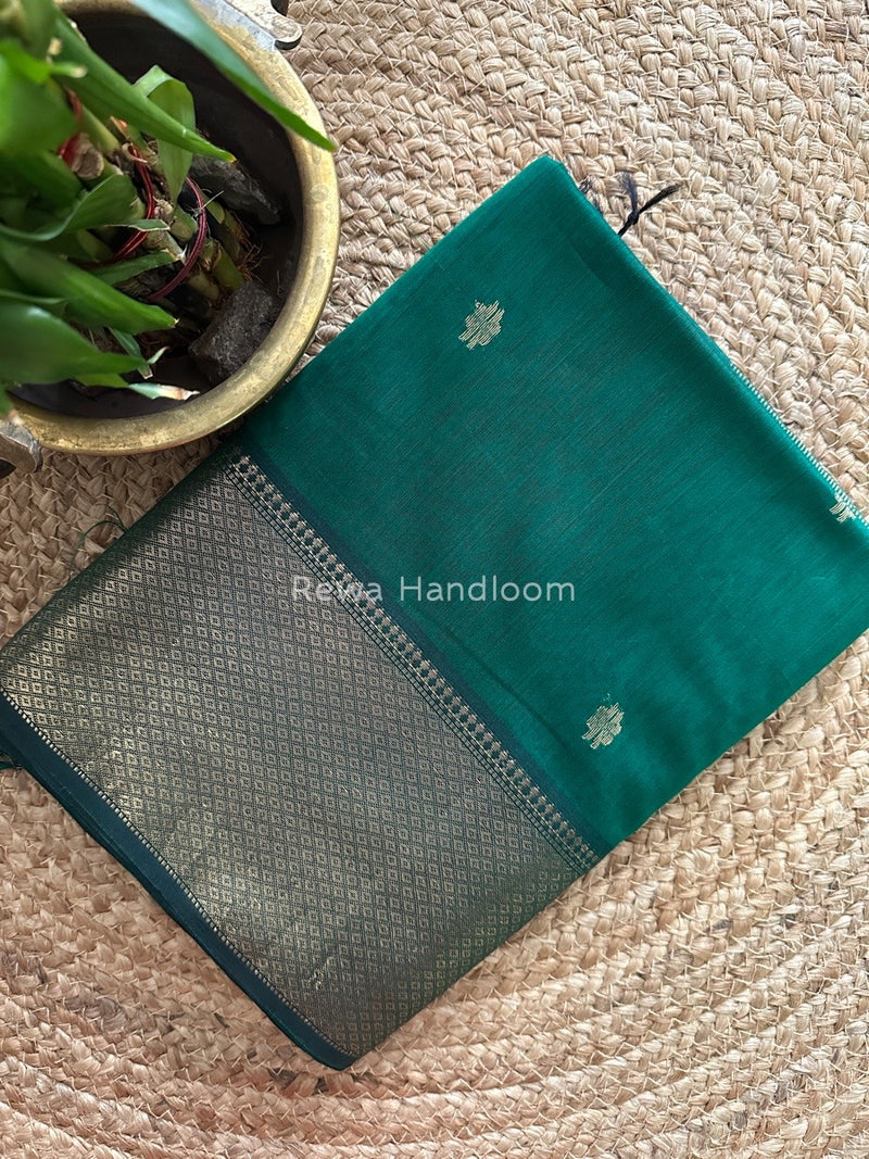 Maheshwari Bottle Green Zari Skirt Butti Saree ZSB080