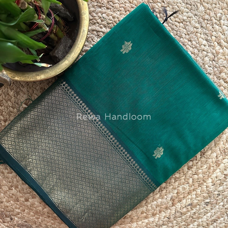 Maheshwari Bottle Green Zari Skirt Butti Saree ZSB080