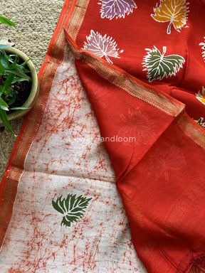 Maheshwari Red Batik Indonesian Print Saree IBS057