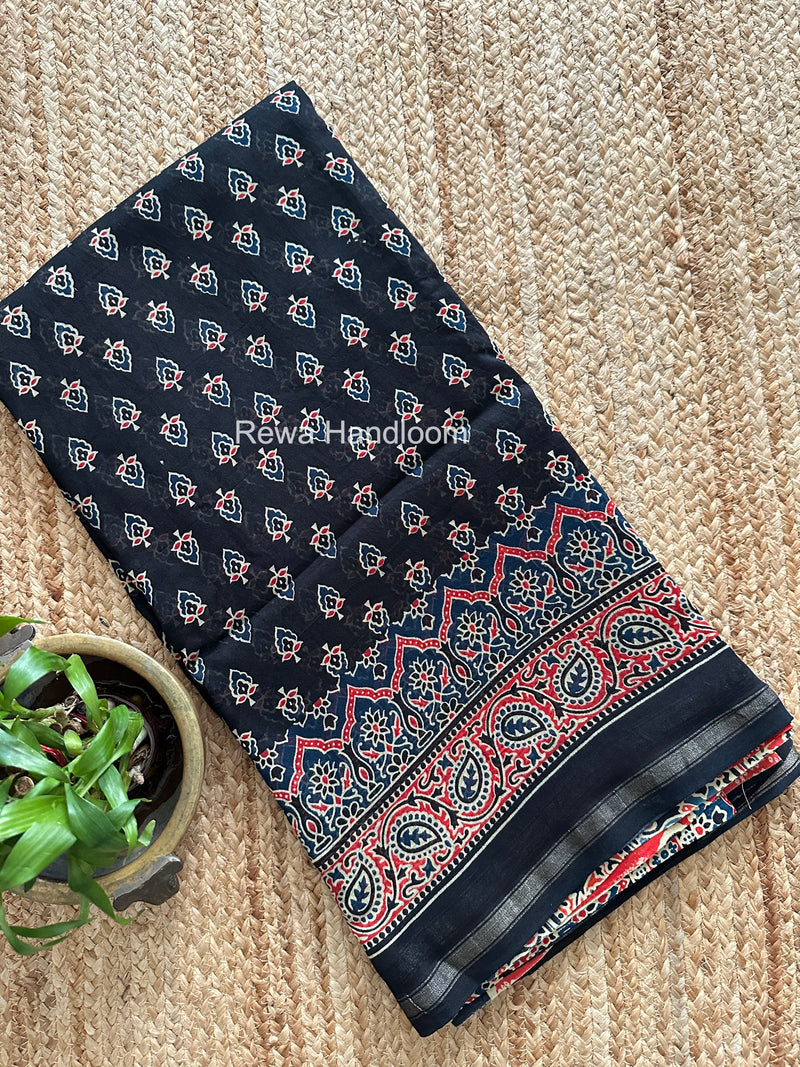 Black Chanderi Silk Printed Saree CPS048