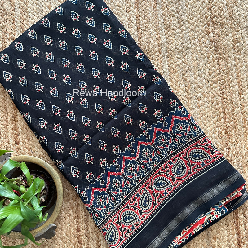 Black Chanderi Silk Printed Saree CPS048