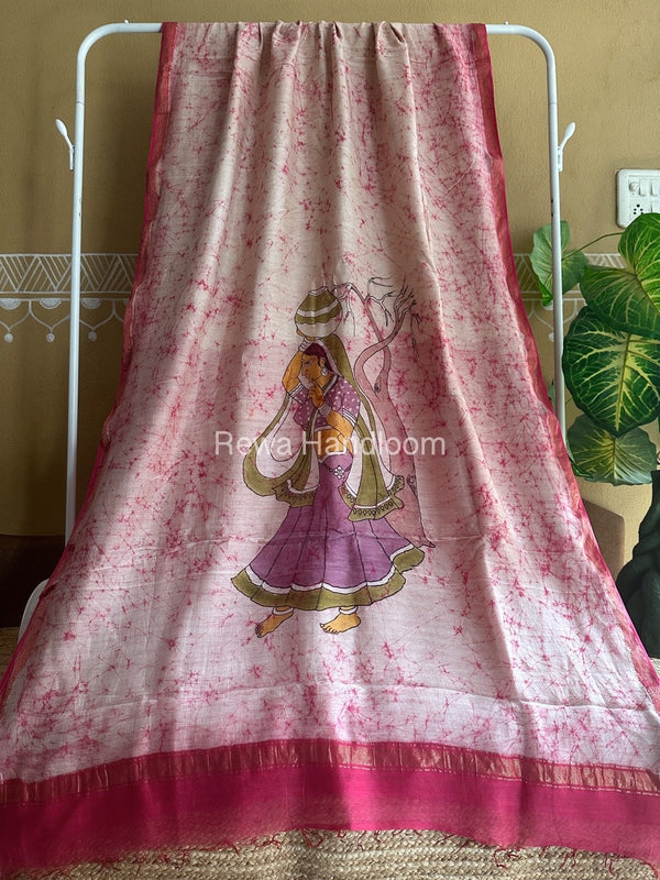 Maheshwari Batik Figure Handpainted  Saree