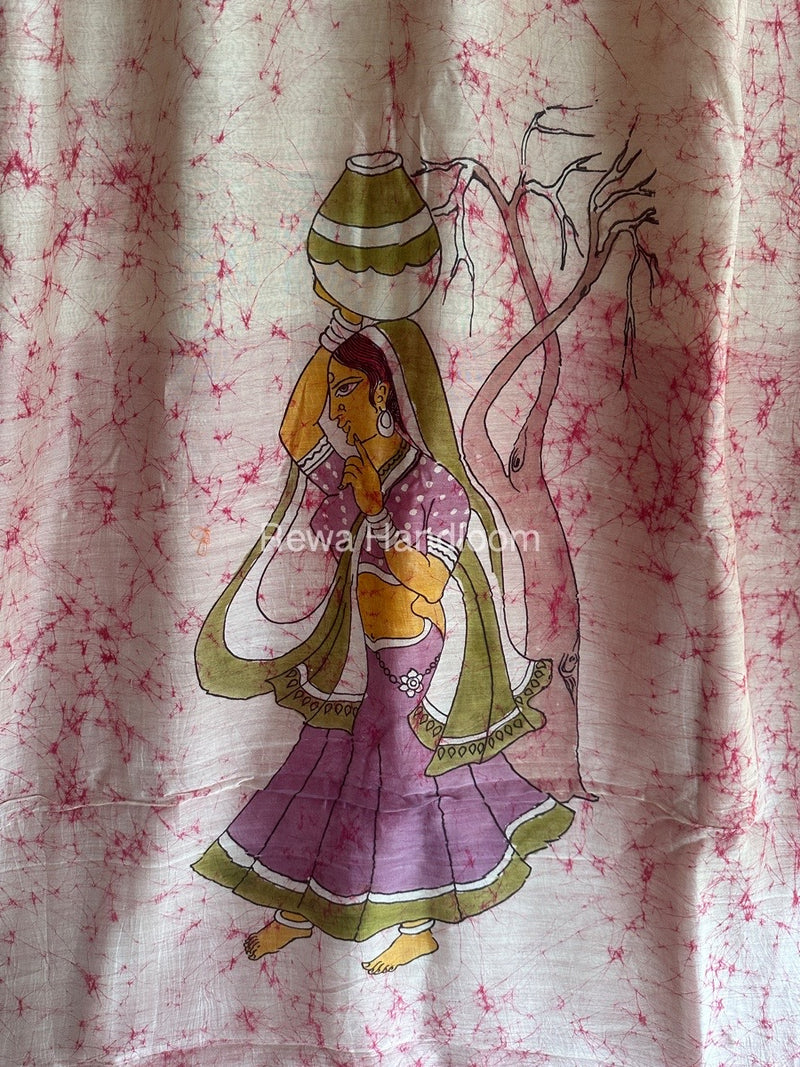 Maheshwari Pink Batik Figure Handpainted Saree MFPS01