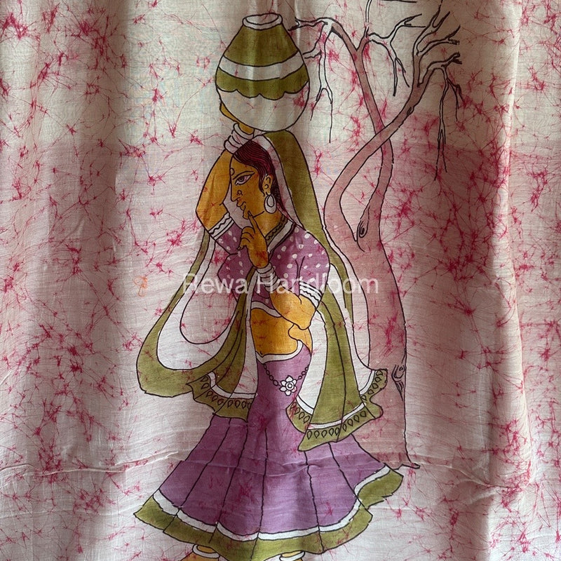 Maheshwari Pink Batik Figure Handpainted Saree MFPS01