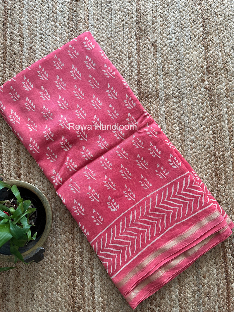 Pink Chanderi Silk Printed Saree CPS049