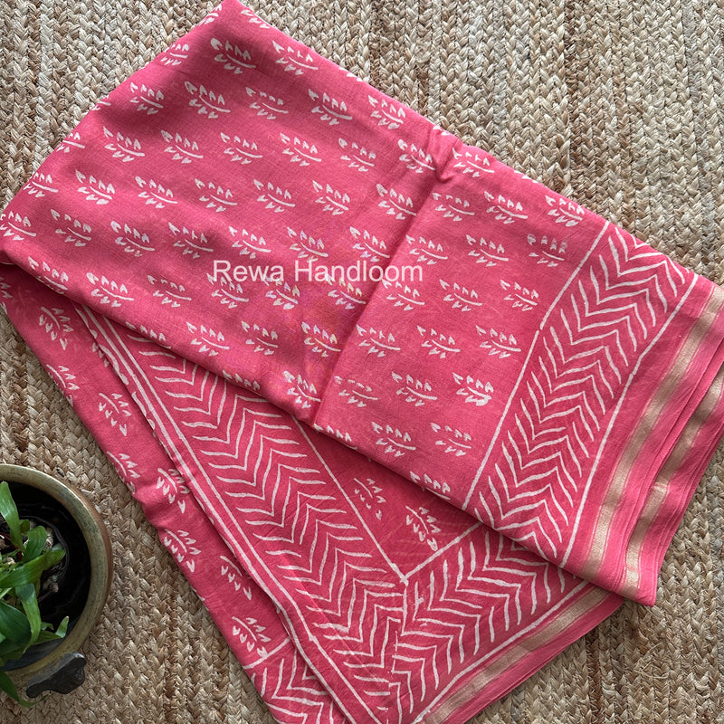 Pink Chanderi Silk Printed Saree CPS049