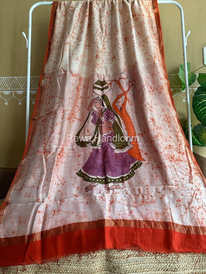 Maheshwari Batik Figure Handpainted Saree