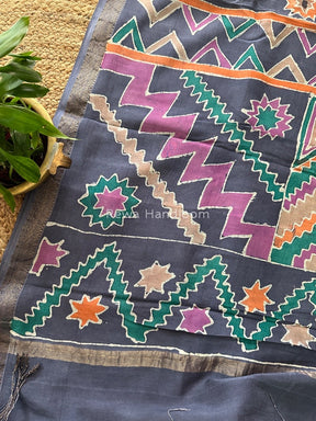 Maheshwari Grey Batik Indonesian Print Saree IBS021