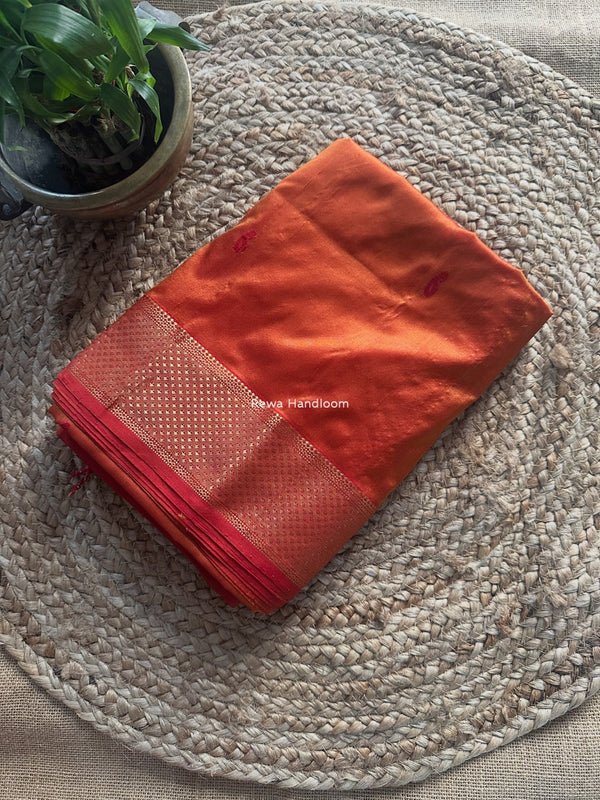 Maheshwari Orange Pure Silk Saree PS068