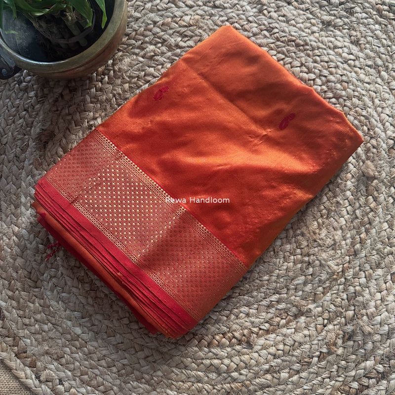 Maheshwari Orange Pure Silk Saree PS068