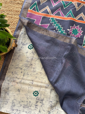 Maheshwari Grey Batik Indonesian Print Saree IBS021