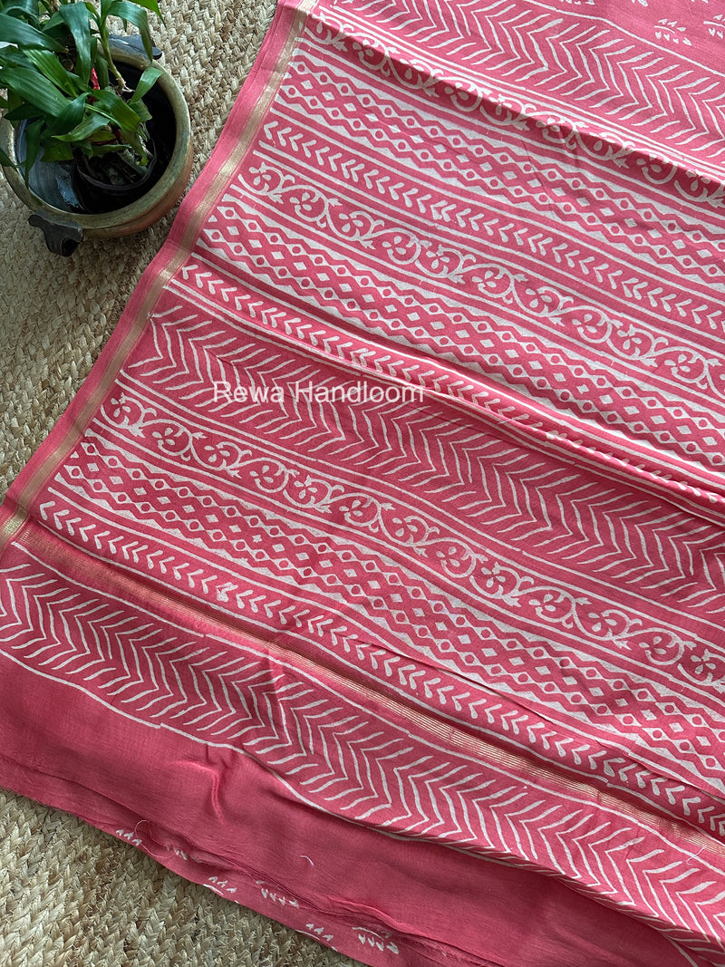Pink Chanderi Silk Printed Saree CPS049