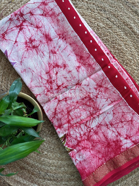 Maheshwari Beetroot Batik Indonesian Print Saree IBS020