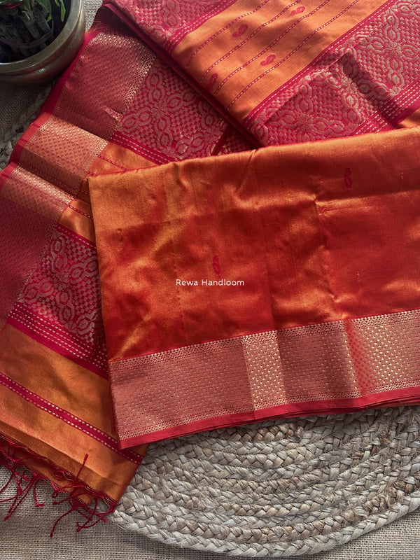 Maheshwari Orange Pure Silk Saree PS068