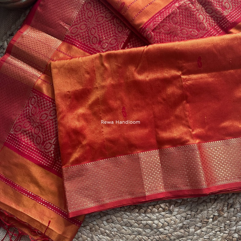 Maheshwari Orange Pure Silk Saree PS068