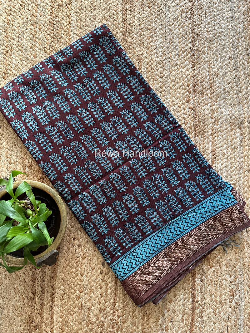 Maheshwari Maroon Bagh Print Small Border Saree MTBS130